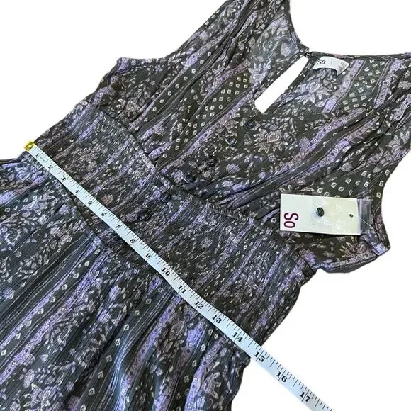 SO Smocked wide leg jumpsuit green purple floral juniors Size XL - Picture 12 of 16